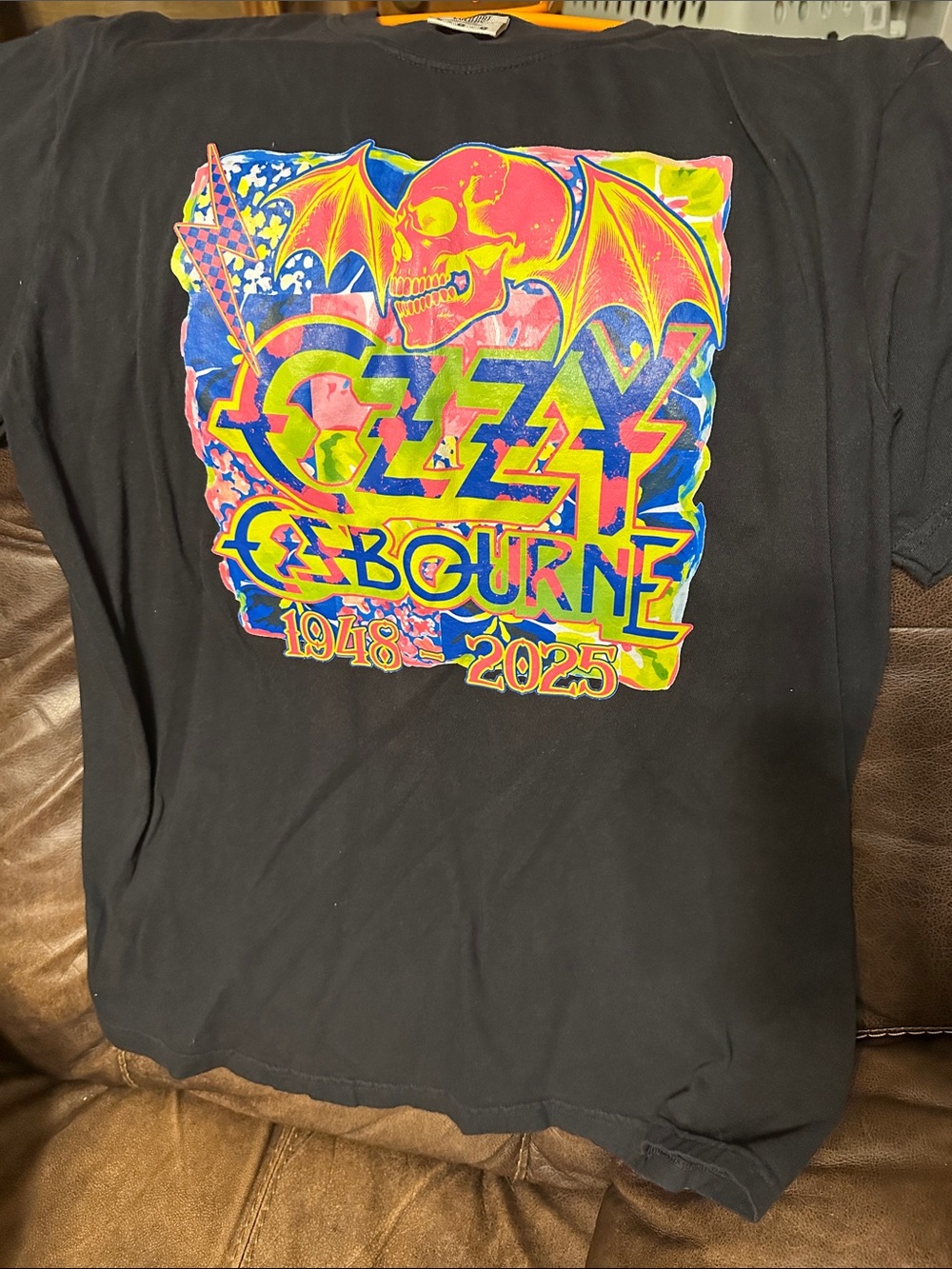 Comfort Colors Black Ozzy Osbourne Neon Skull Short Sleeve Tee - Picture 1 of 1